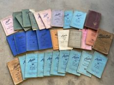 A tray of mostly pre-war Austin handbooks and Lists of Spare Parts, plus an Alvis 4.3 instruction