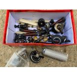 A small box of switches and interior fittings etc. including a new Lucas ignition switch etc.