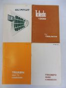 Four Triumph car handbooks relating to the Dolomite, 1971, a 1500 May 1970, a Toledo 1300 October