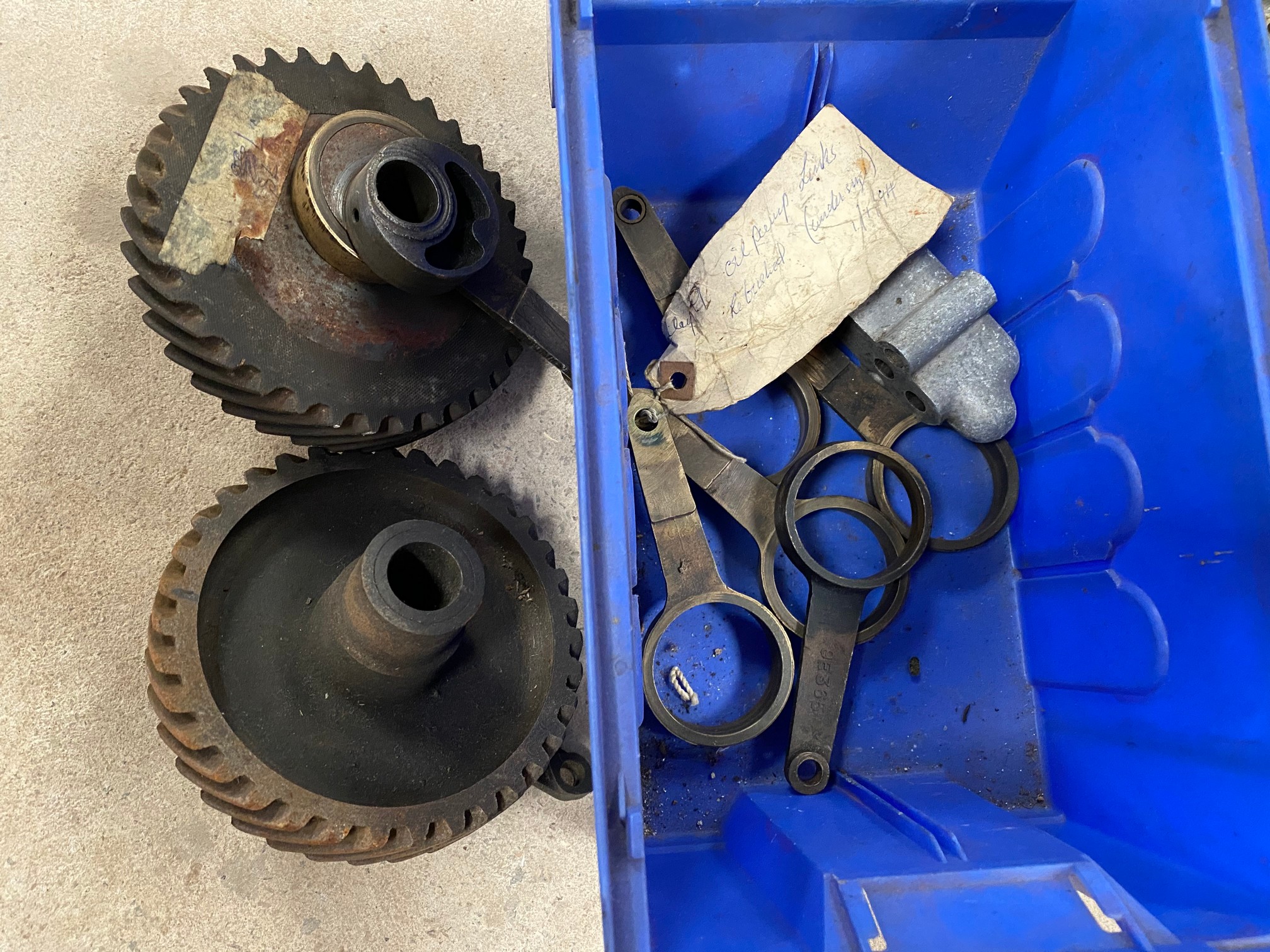 A box of Riley engine timing gears.