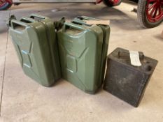 Two jerry cans plus a 2-gallon petrol can.