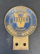 An unusual EAVCC Annual Nairobi-Mombara car badge.