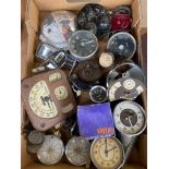 A box of assorted instruments and interior fittings etc.