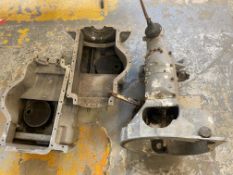 An Alvis gearbox and two sumps, possibly 12/70, various alloy castings etc.