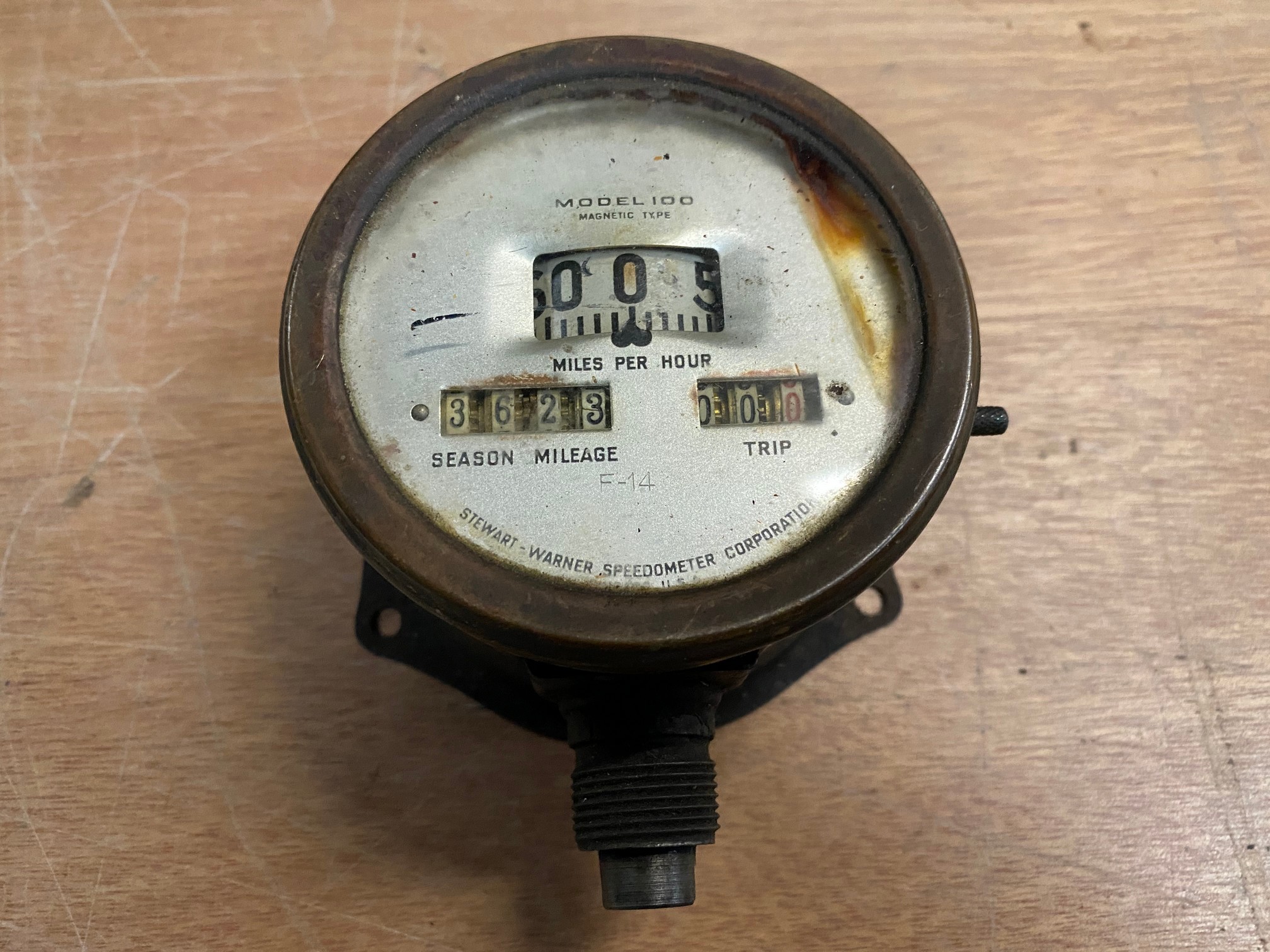 A Stewart-Warner Model 100 speedometer.