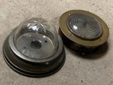 Two vintage limousine interior lights with cut glass lenses.
