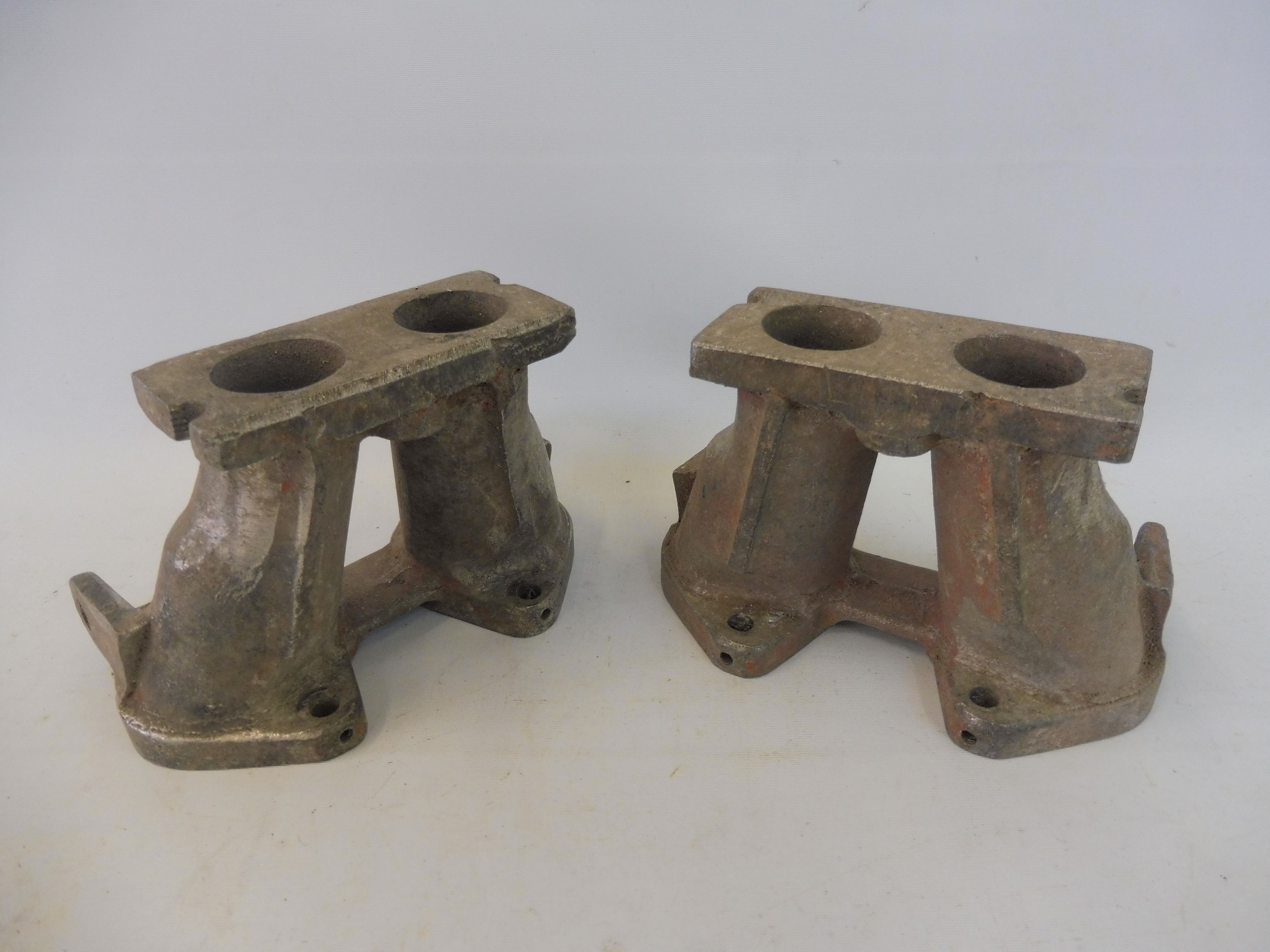 A pair of Lotus Cortina Mk.I aluminium inlet manifolds for twin 40s & 45s. - Image 2 of 3