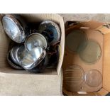 A box of lamps and parts plus various headlamp levers.