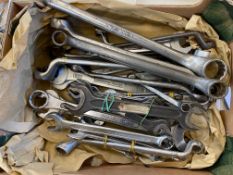 A box of spanners comprising Gedore Whitwood, Gedore AF and Blue Polish Whitworth.