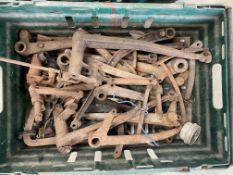 A crate of Alvis and other mechanical parts including drop arms etc.