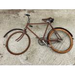 A Reliance British Made Birmingham gent's bicycle with leather saddle and wooden rim, lacking one