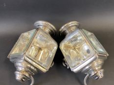A good pair of CAV Model L nickel plated electric lamps with bevelled glass and star cut lenses.