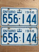 A pair of 1966 Ontario Canadian number plates by repute these were fitted to a VW Beetle when it