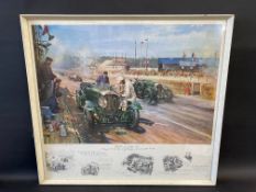 TERENCE CUNEO - 'Bentley at Le Mans 1929', a large framed and glazed print with detached information