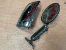 A Desmo rectangular exterior rear view mirror plus an Eversure oval mirror with bracket.