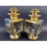 A superb pair of polished brass Maxwell No.20 side lamps with bevelled glass panels and in generally