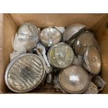 A box of assorted spot lamps etc.