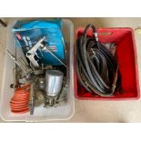 Two boxes of spray guns, air lines etc.