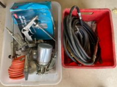 Two boxes of spray guns, air lines etc.