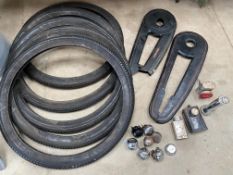 A selection of bicycle parts including chain guards and bells etc.