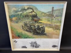 TERENCE CUNEO - 'Bentley v Blue Train', a large framed and glazed print with detached information