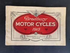 A rare Bradbury Motor Cycles sales brochure for 1915 featuring many models including the 750cc V.