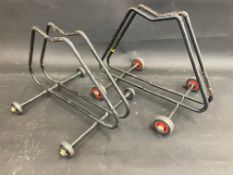 Two classic bicycle stand on wheels in original condition.