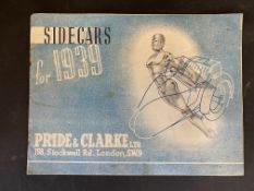 A Pride & Clarke Ltd. sales brochure for side cars for 1939, plus a Watsonian 1937 Hire Purchase