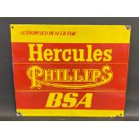 A Hercules, Phillips and BSA dealership rectangular enamel sign, 18 x 15".