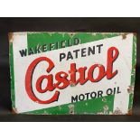 A Wakefield Patent Castrol Motor Oil rectangular enamel sign, 30 x 20".