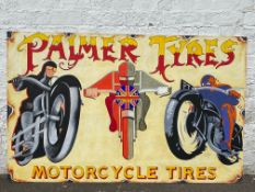 A decorative and contemporary oil on board promoting Palmer Motorcycle Tyres, 54 1/2 x 34".