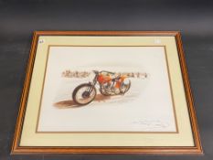 A framed and glazed print of a Harley Davidson, 18 1/2 x 15".