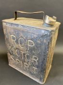 An R.O.P. Motor Spirit two gallon petrol can, plain cap.