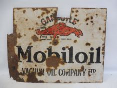 A Gargoyle Mobiloil double sided enamel sign with flattened hanging flange.