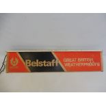 An unusual triangular illuminated lightbox by Acme, advertising Belstaff weatherproofs, 39 1/2" w