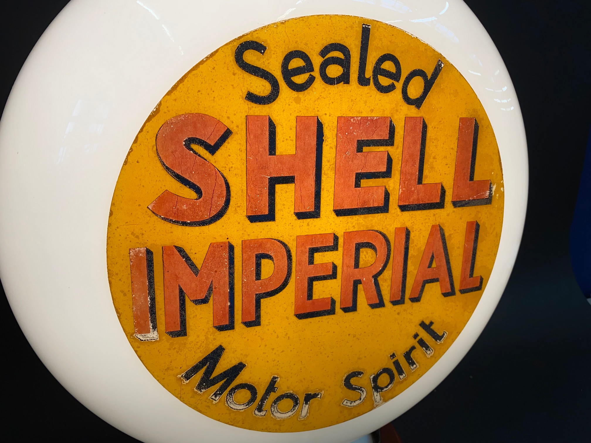 A rare Shell Imperial Motor Spirit glass petrol pump globe, stamped 'Foreign'. - Image 2 of 7