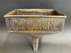 A Carburine rectangular funnel with embossed lettering and traces of original paint.