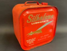 A Silkolene Lubricants five gallon drum with an image of Concorde either side.