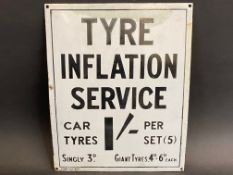 An unusual Tyre Inflation Service enamel sign, with some older restoration, 12 x 15".