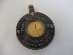 A Price's Motorine tag, bearing the words 'Tested and found suitable by Morris Motors Ltd'.