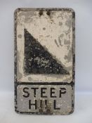 A cast aluminium Steep Hill road sign with integral glass reflectors, 12 x 21".