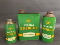 Three BP Special Energol oil cans.