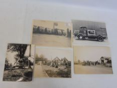 Five assorted photographs of garages, some period and some appear later prints.