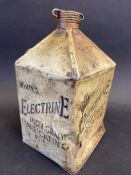 A rare and early White's Electrine High Grade Lubricating Oil gallon pyramid can, with full