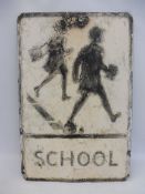 A 'School' children crossing road sign, 14 x 21".