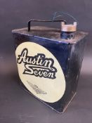 A two gallon petrol can by Valor with later added decal for 'Austin Seven'.