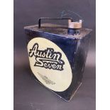 A two gallon petrol can by Valor with later added decal for 'Austin Seven'.