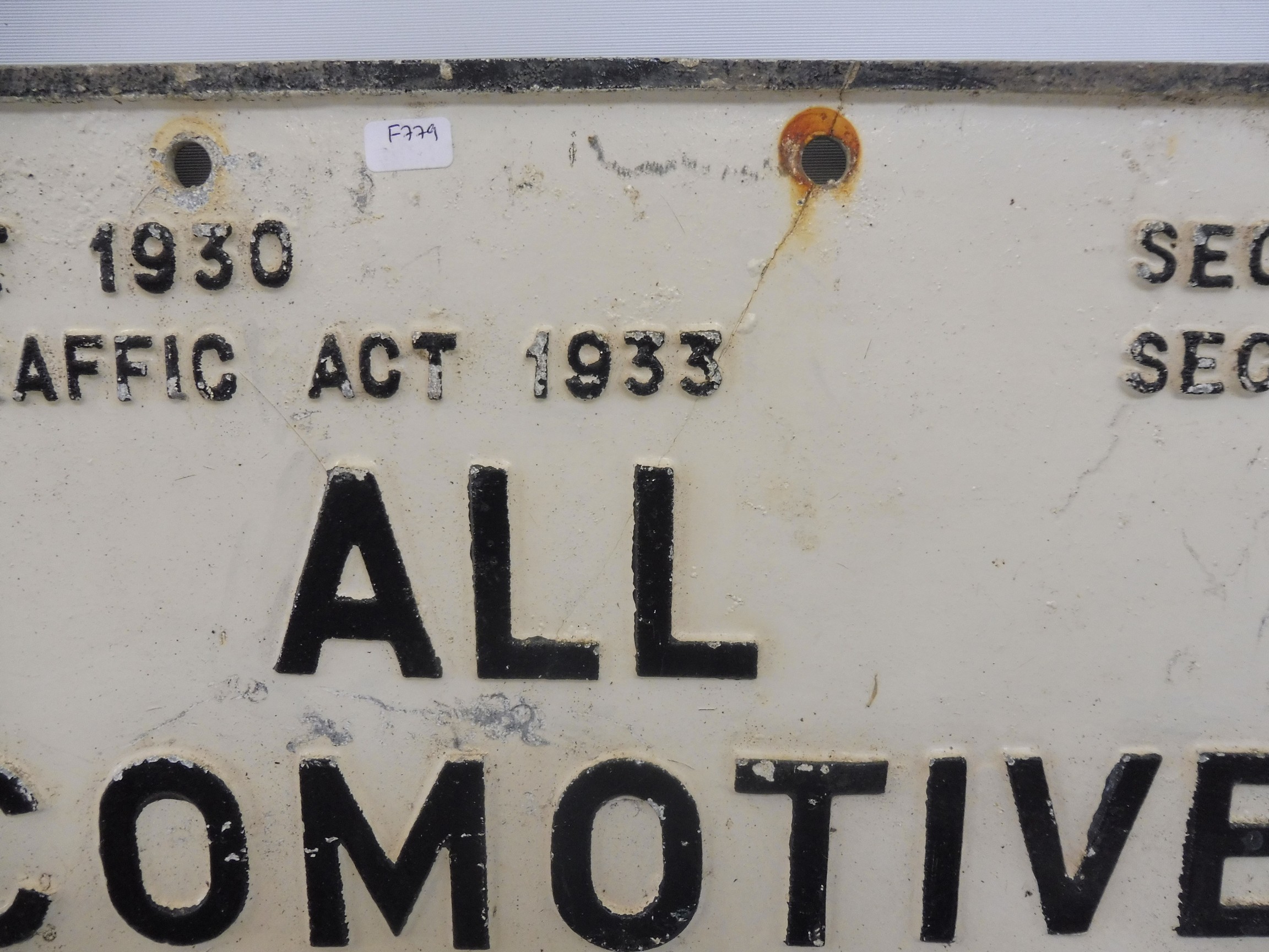 An aluminium road sign relating to the Road Traffic Act of 1930 - All Locomotives. Motor Tractors - Image 2 of 3