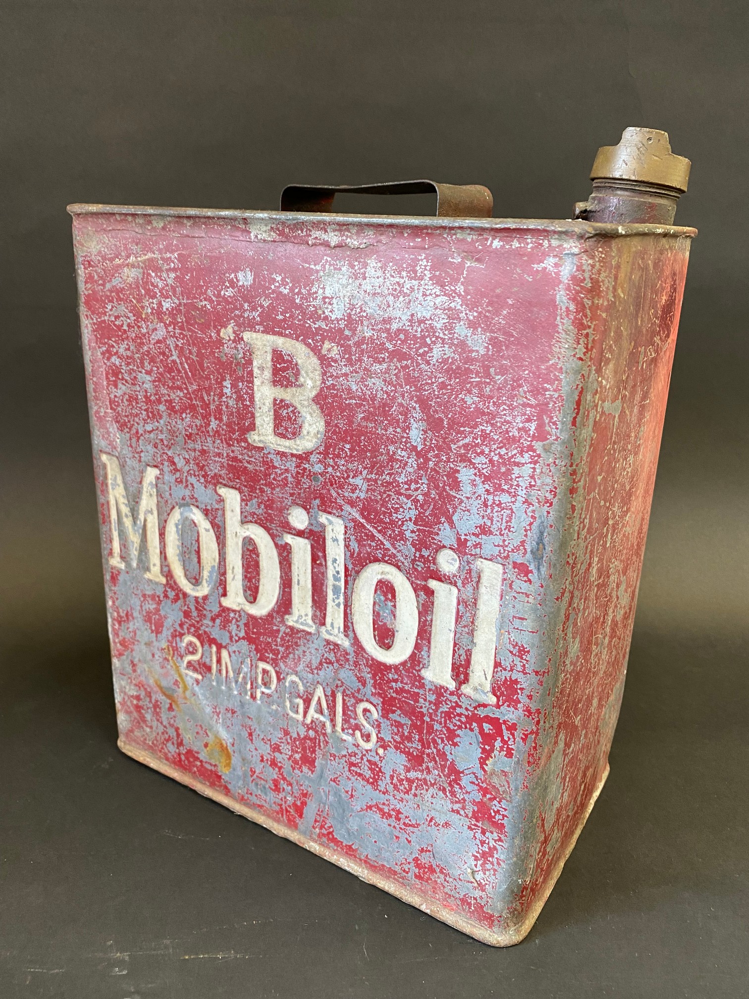A Mobiloil 'B' grade two Imperial gallon petrol can in original paint.