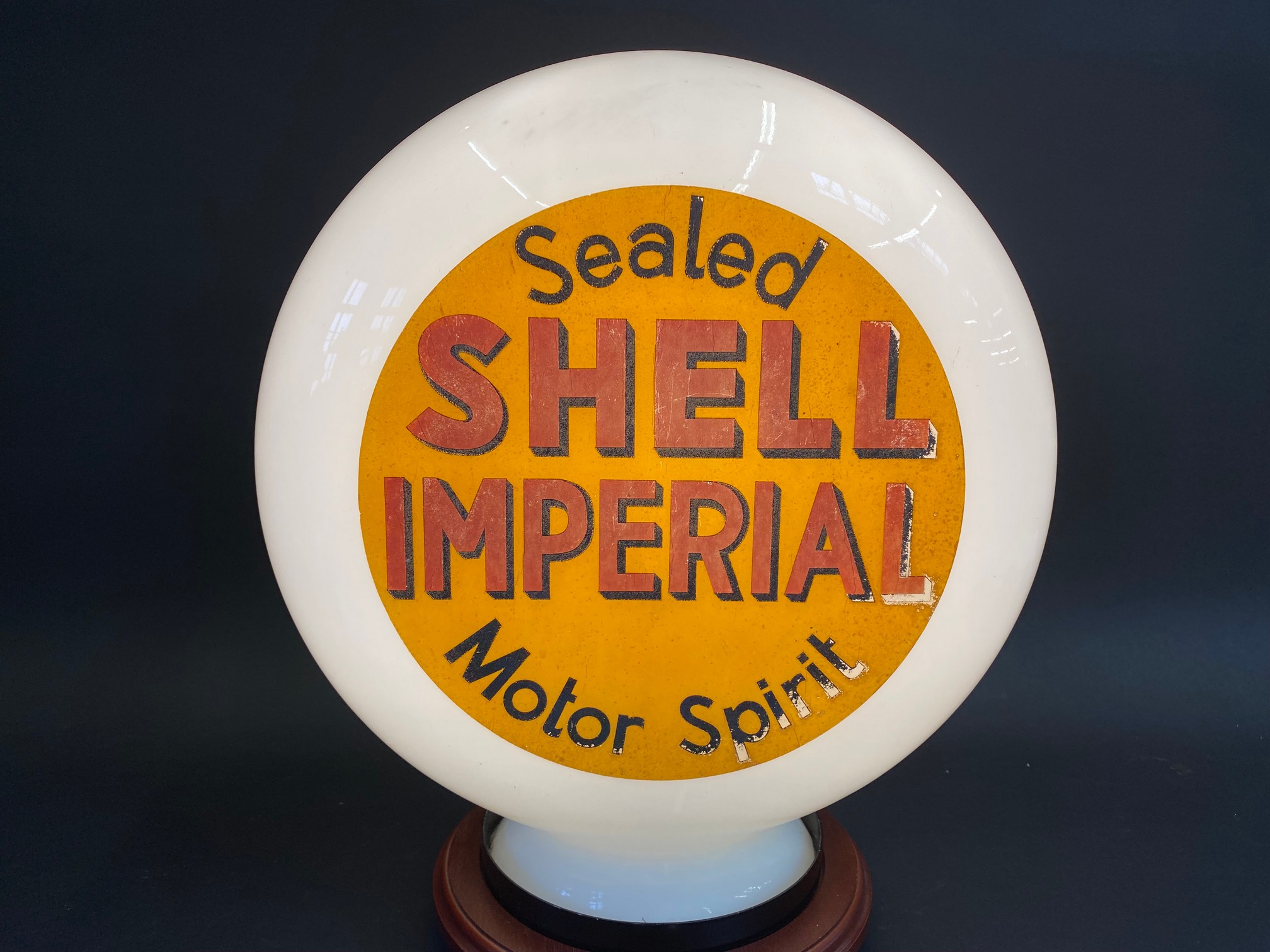 A rare Shell Imperial Motor Spirit glass petrol pump globe, stamped 'Foreign'. - Image 3 of 7